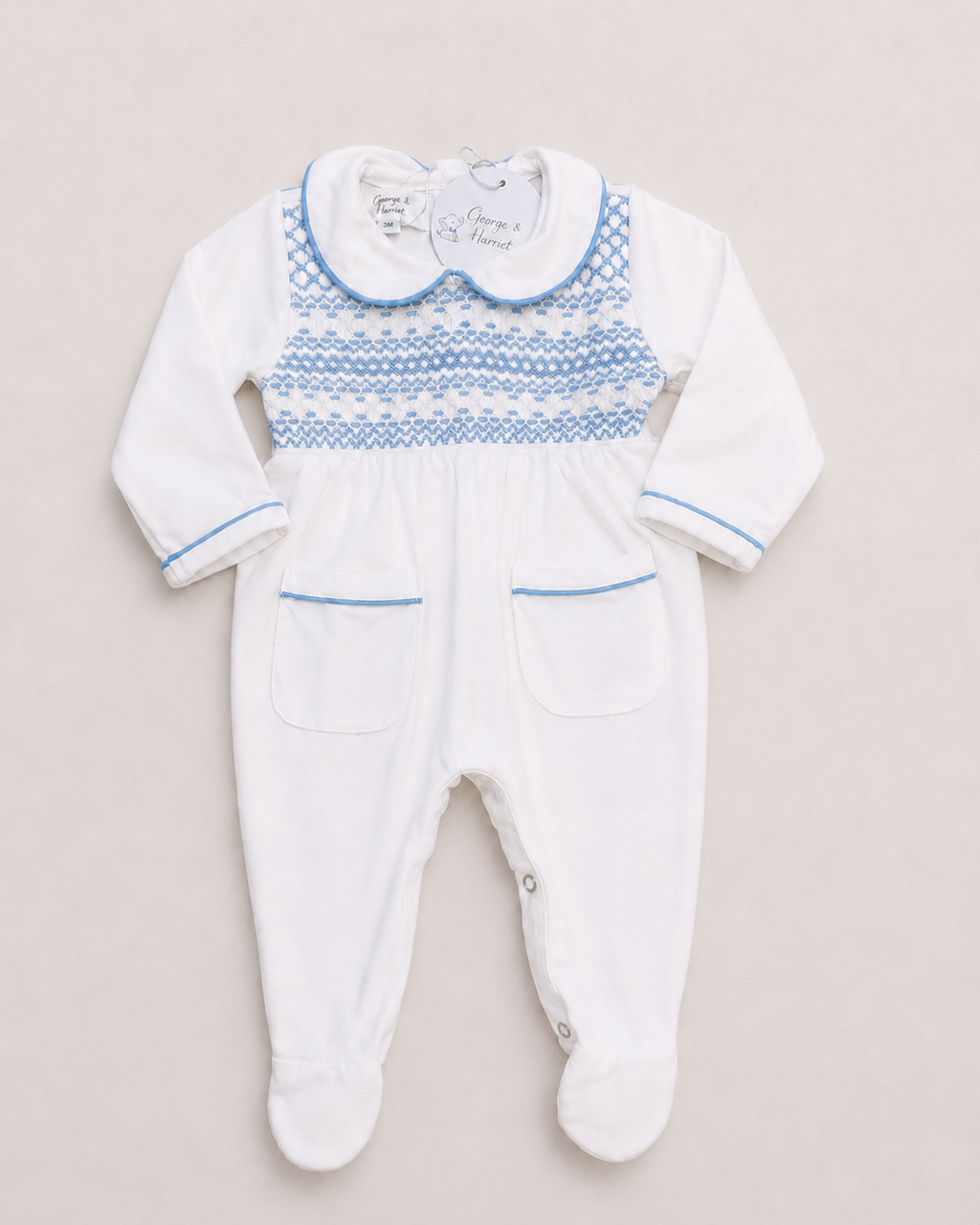 Powder Blue Hand-Smocked Babygrow