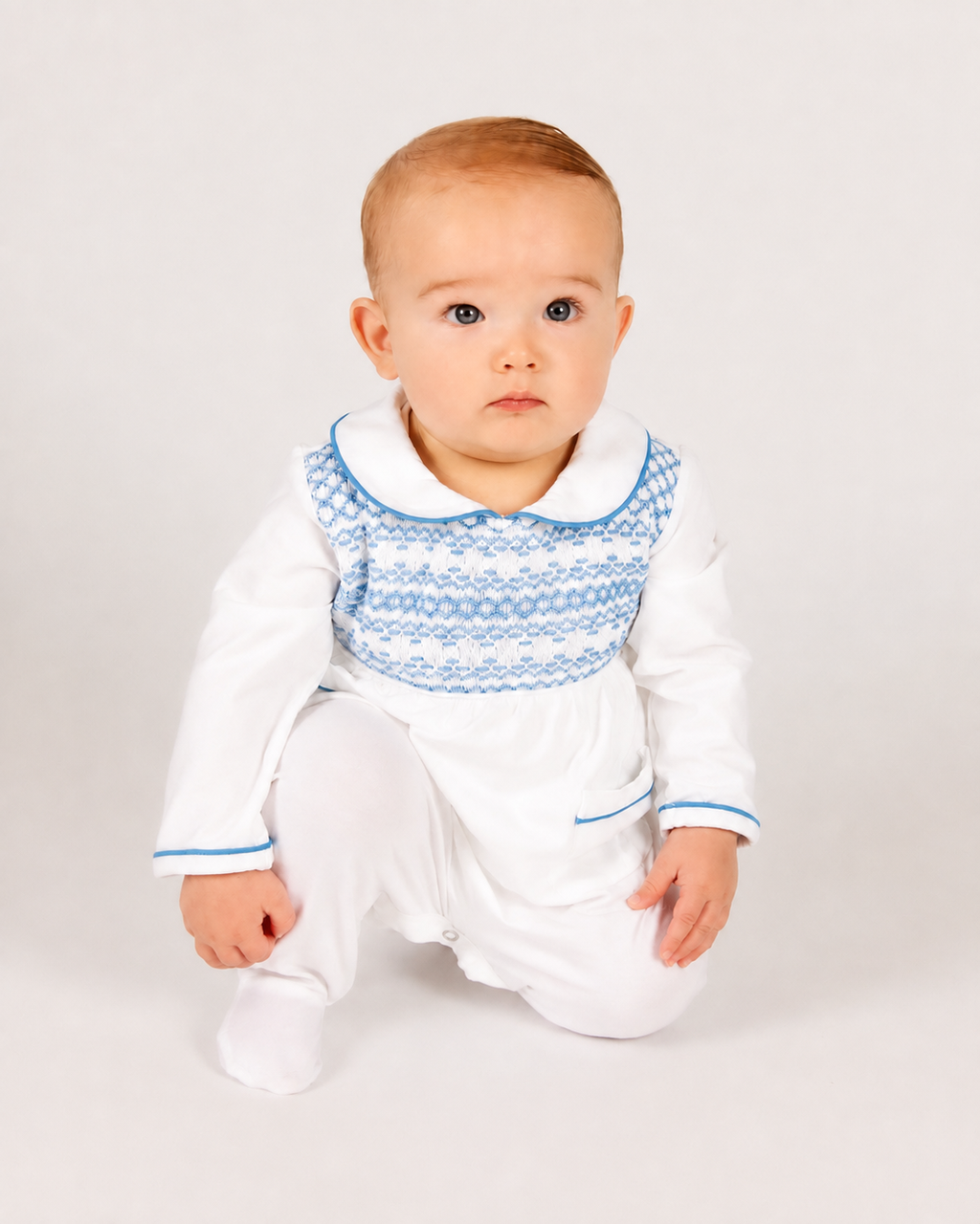 Powder Blue Hand-Smocked Babygrow
