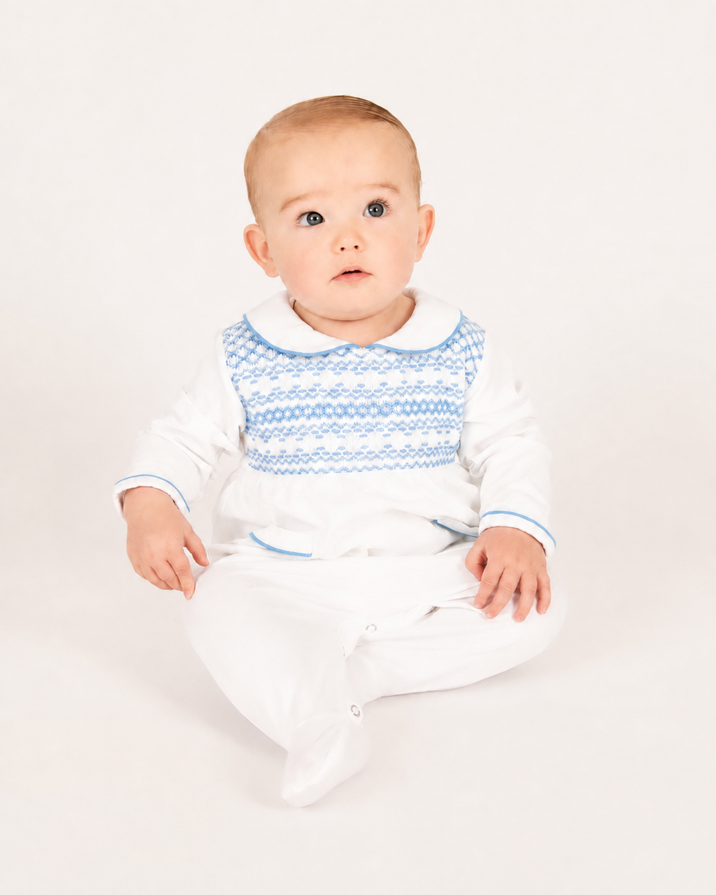 Powder Blue Hand-Smocked Babygrow