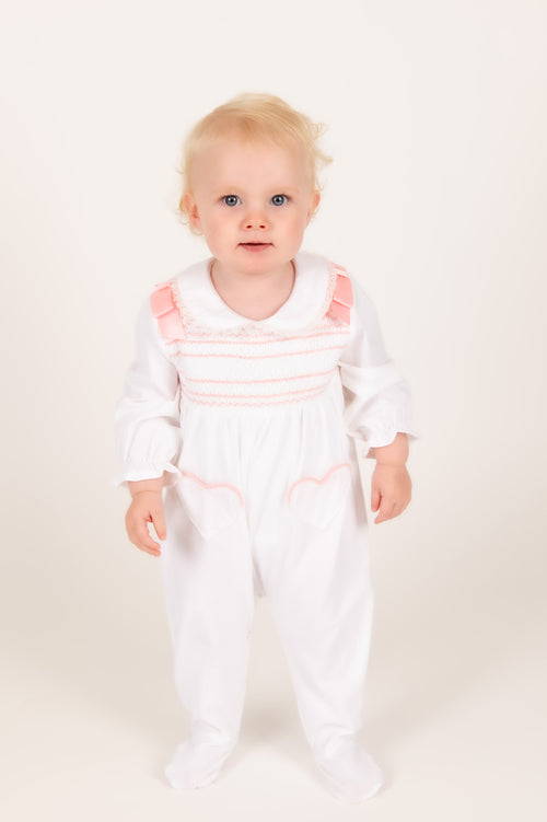 Blush Pink Hand-Smocked Babygrow