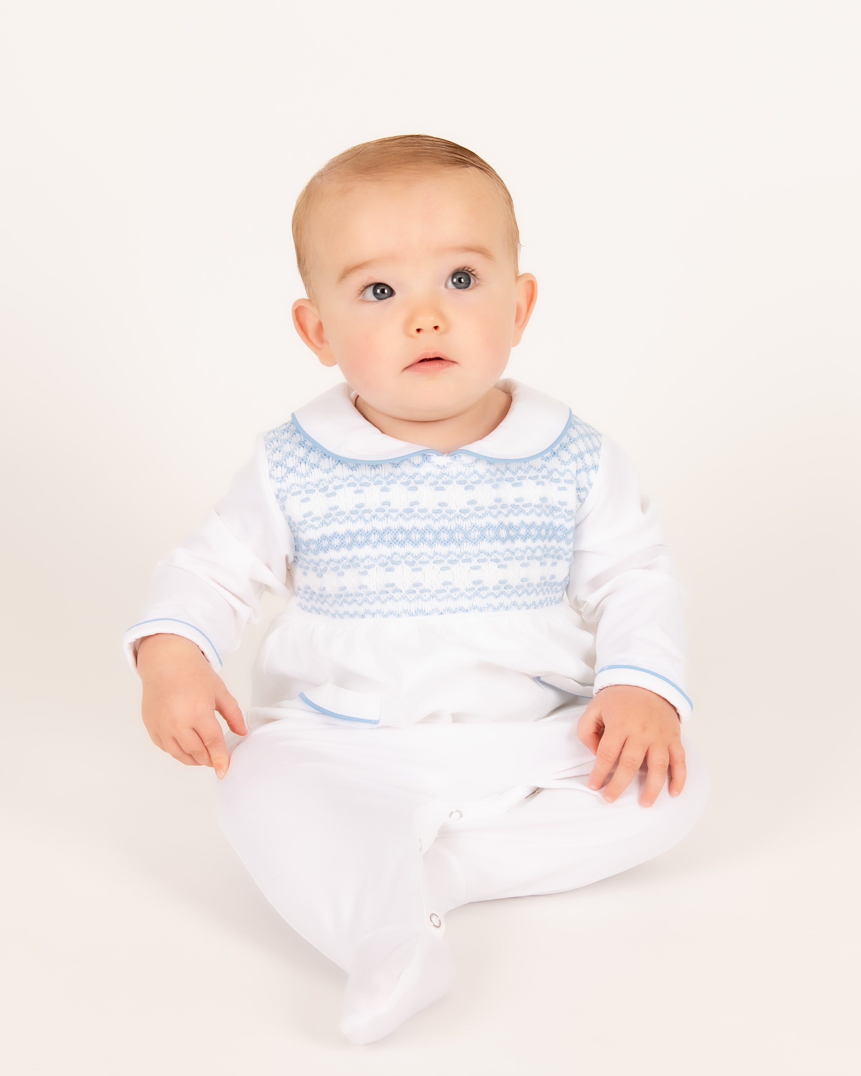 Powder Blue Hand-Smocked Babygrow