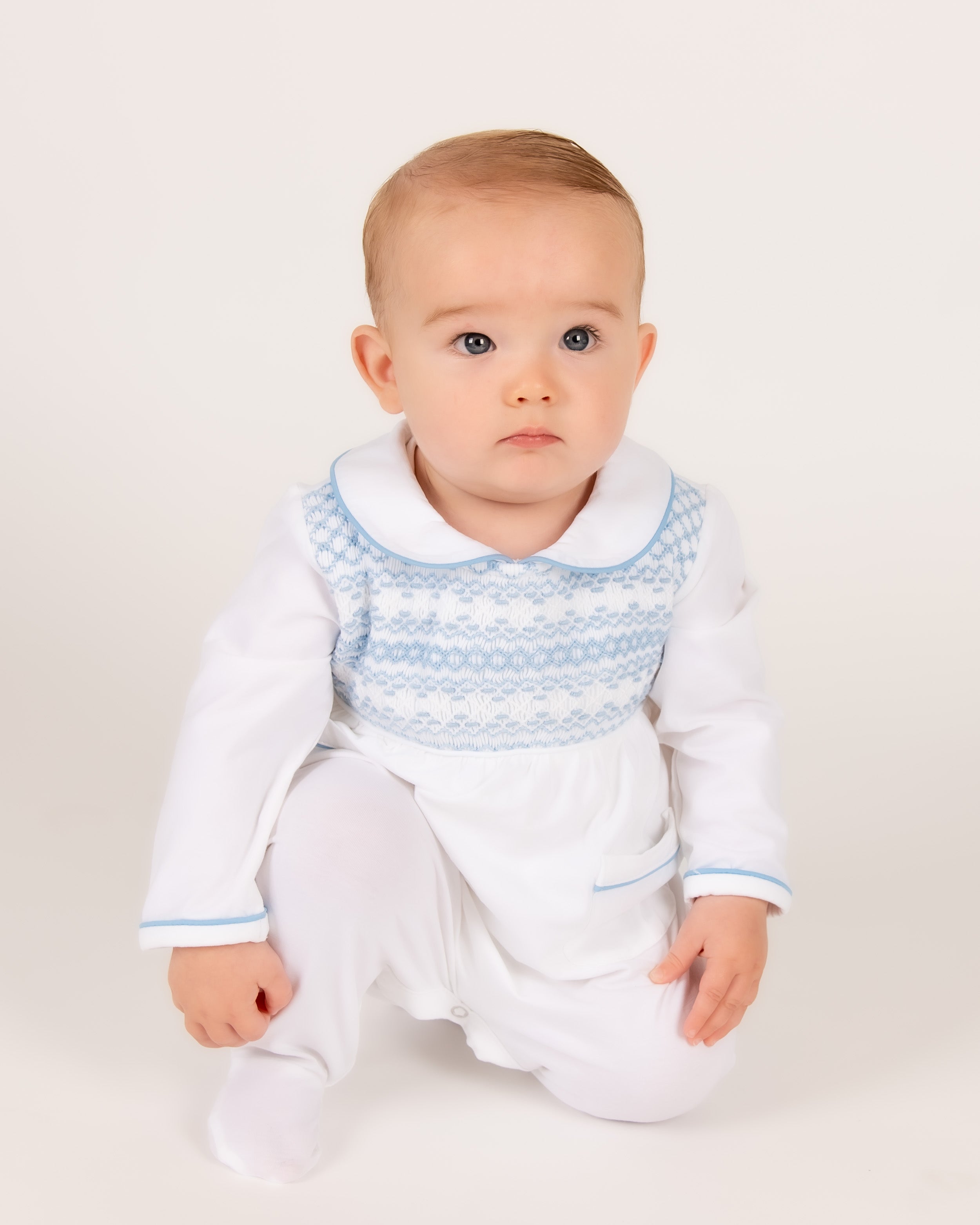 Powder Blue Hand-Smocked Babygrow