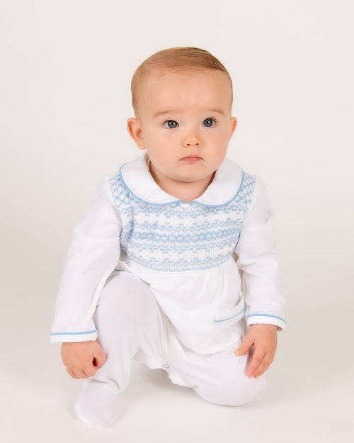 Powder Blue Hand-Smocked Babygrow