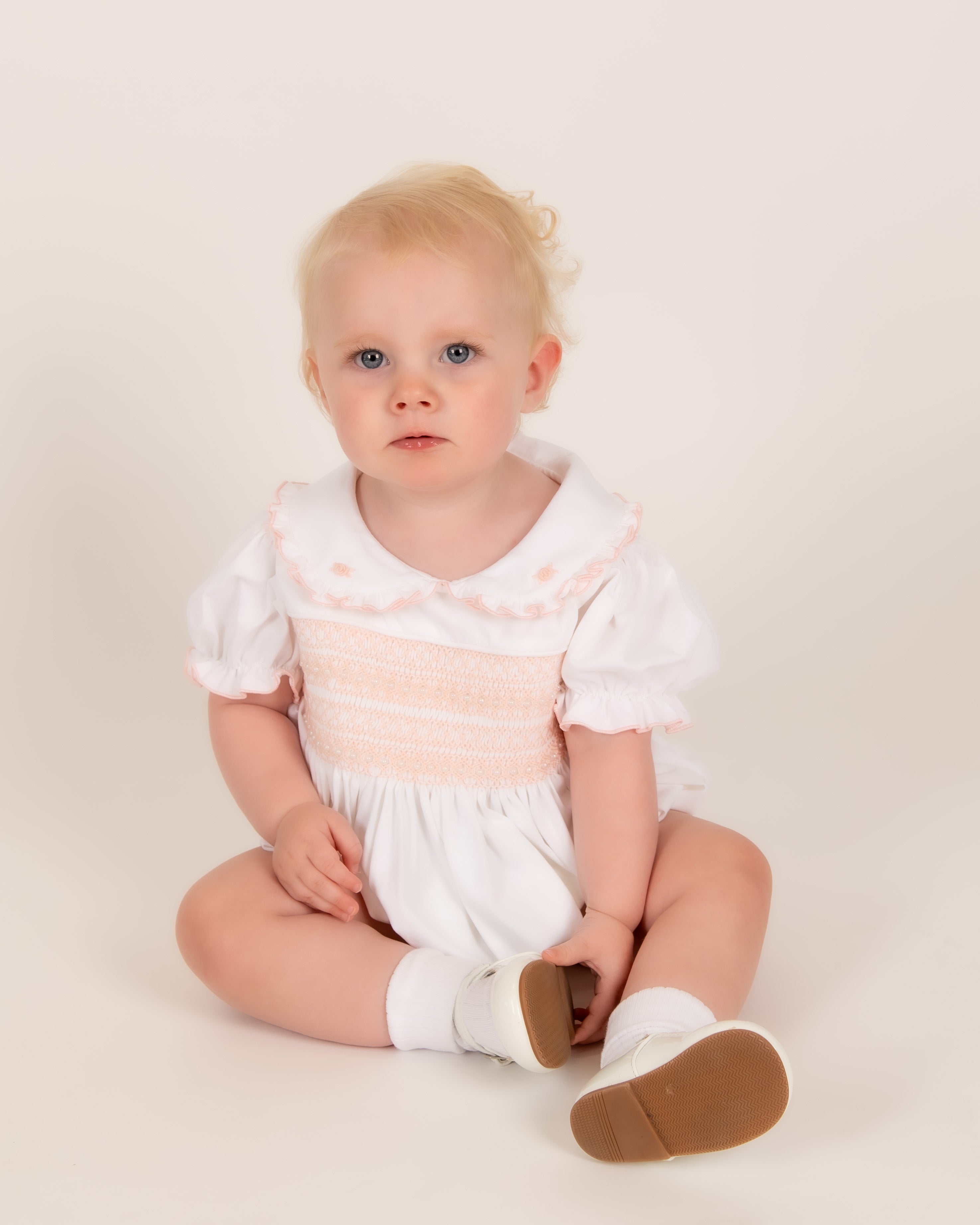 Blush Rosebud Hand-Smocked Romper