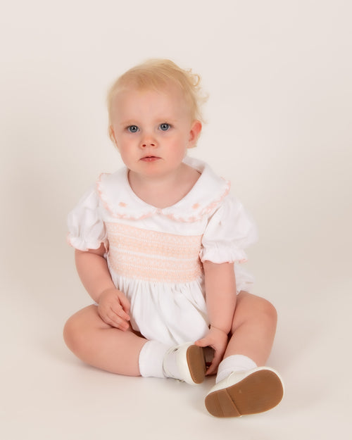 Blush Rosebud Hand-Smocked Romper