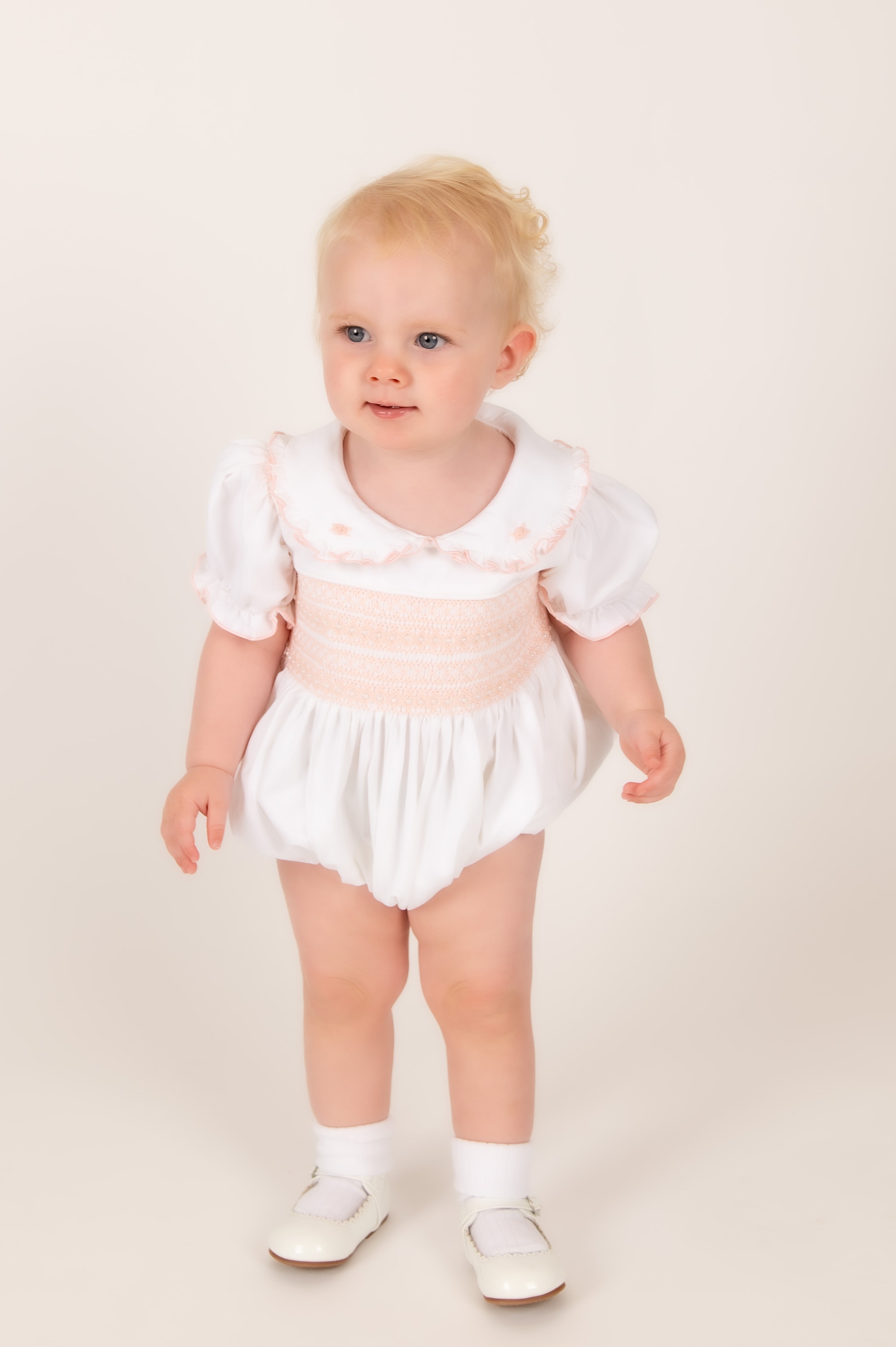 Blush Rosebud Hand-Smocked Romper