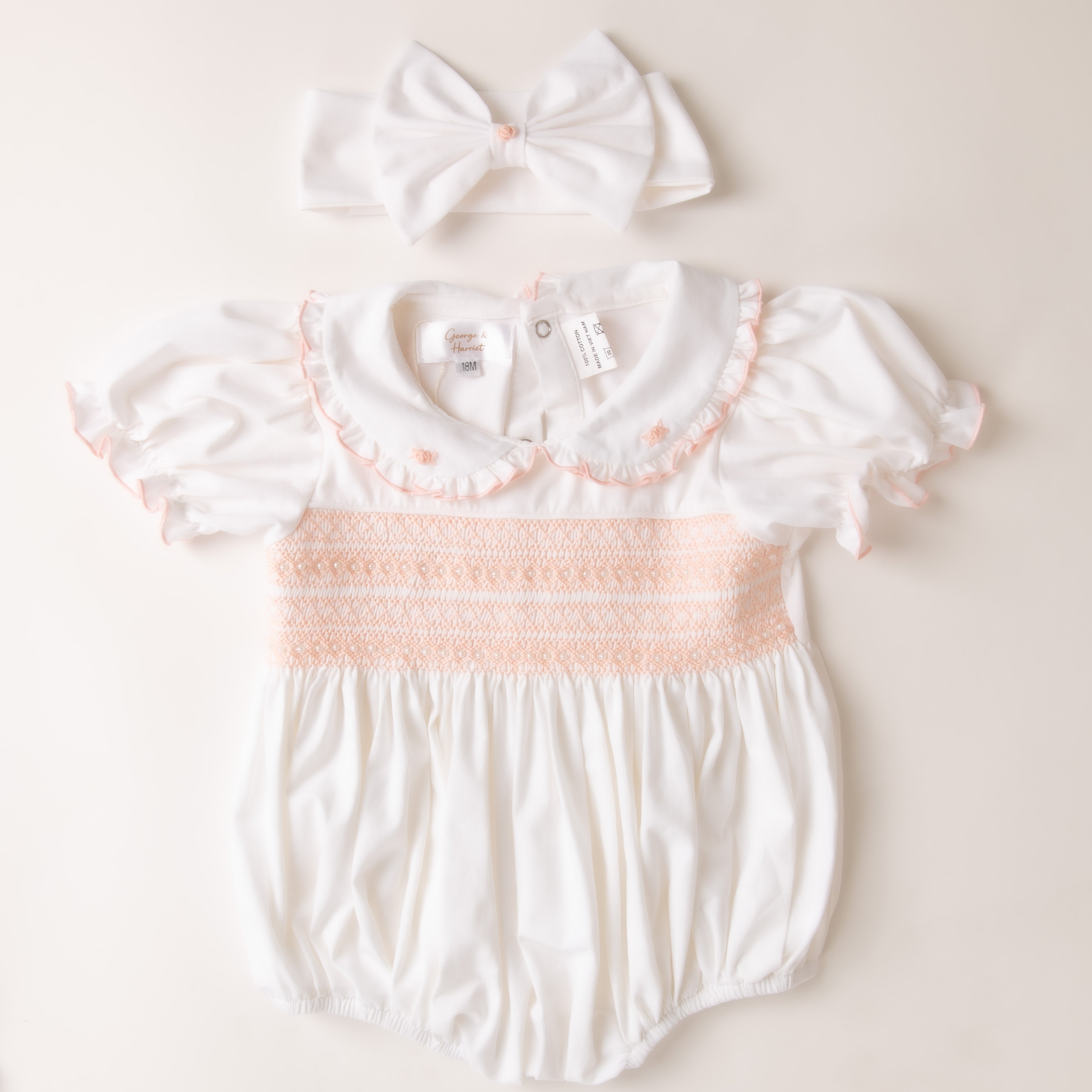 Blush Rosebud Hand-Smocked Romper