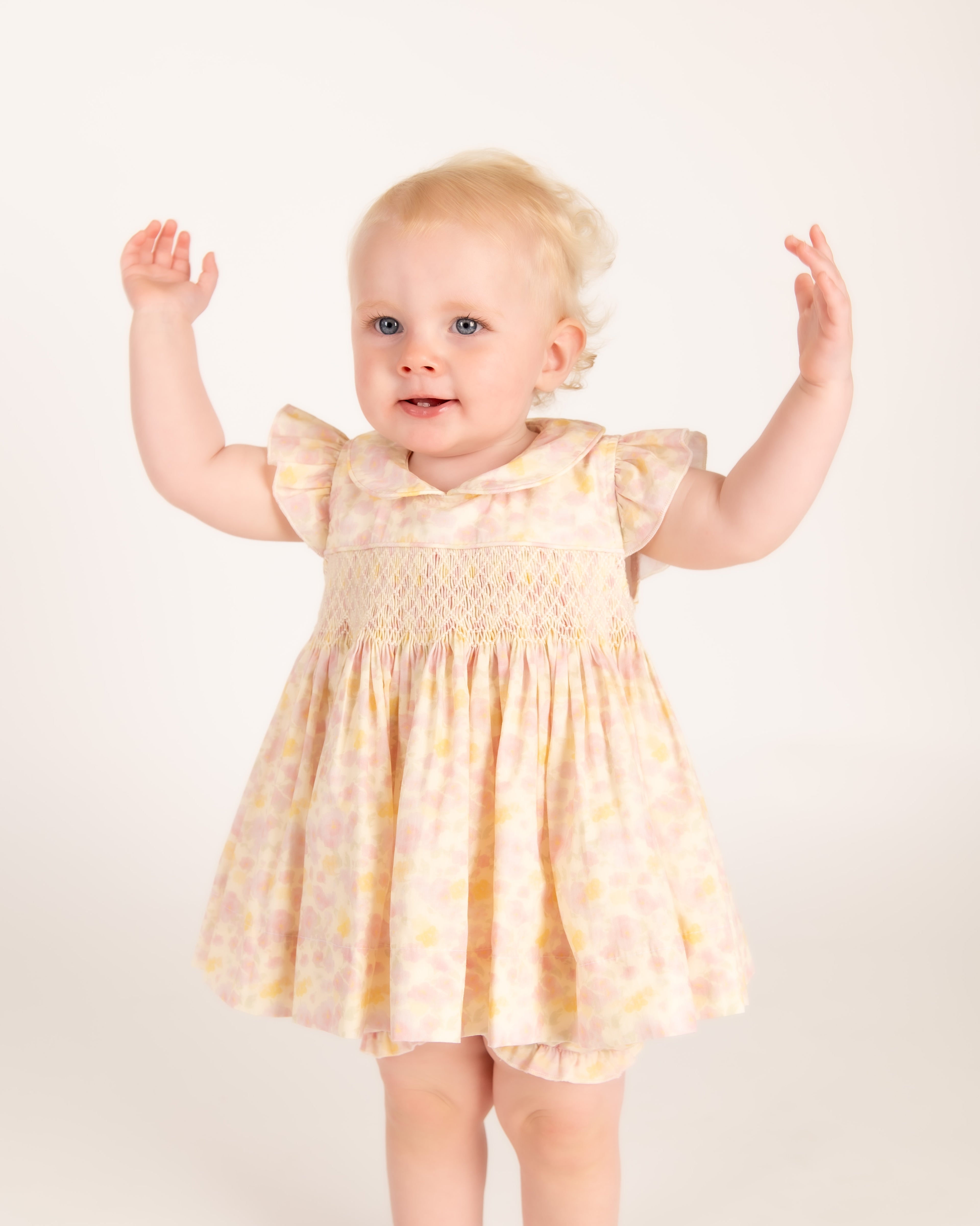 Pastel Floral Hand-Smocked Top & Bloomers Set