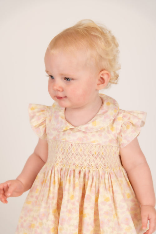 Pastel Floral Hand-Smocked Top & Bloomers Set