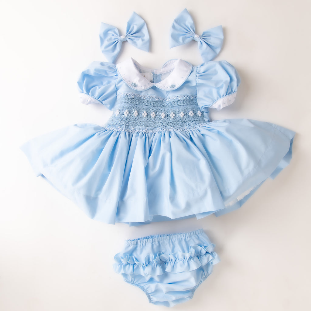 Powder Blue Hand-Smocked Dress