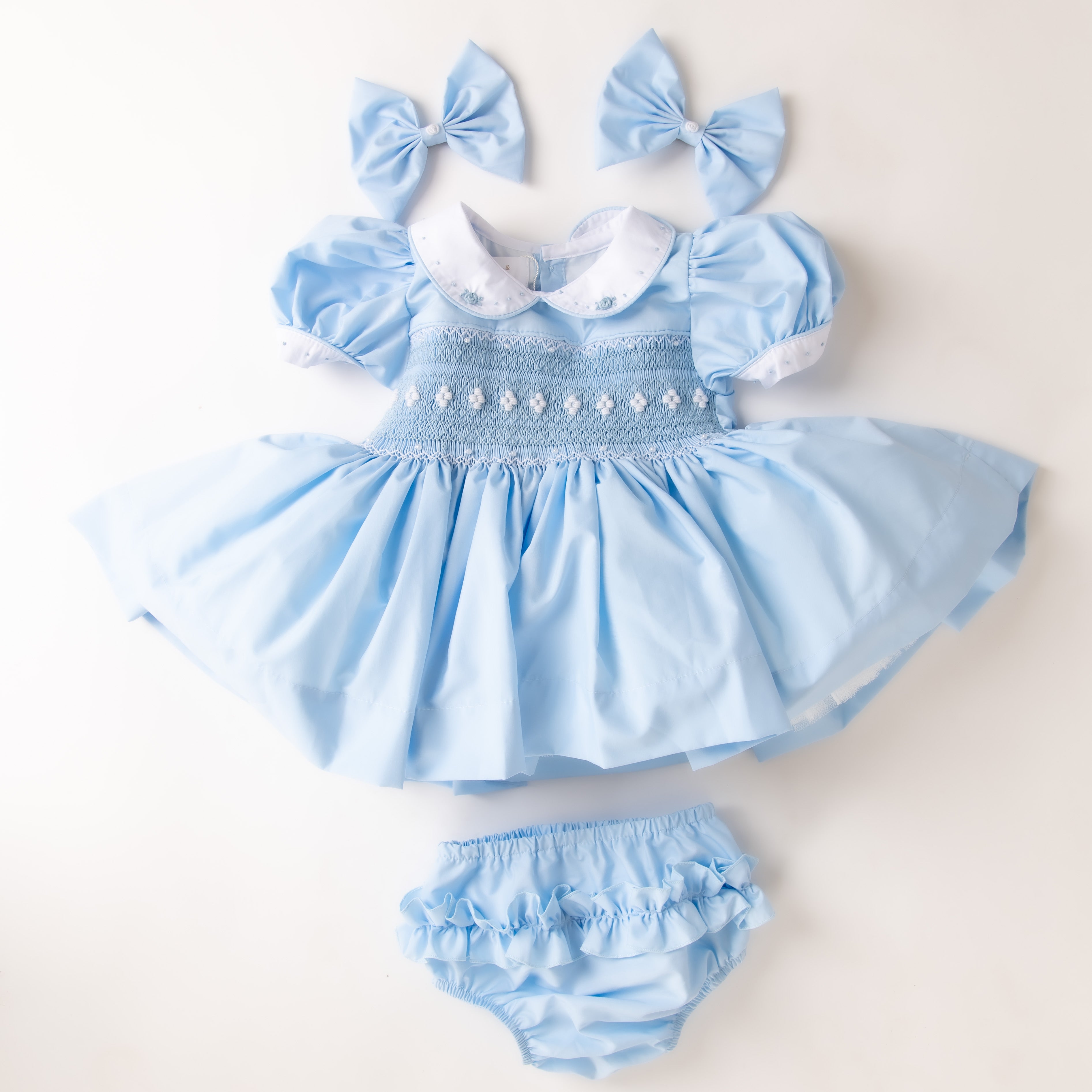 Powder Blue Hand-Smocked Dress