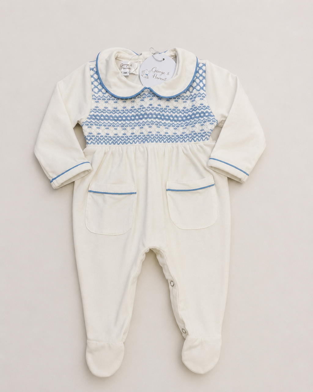 Powder Blue Hand-Smocked Babygrow