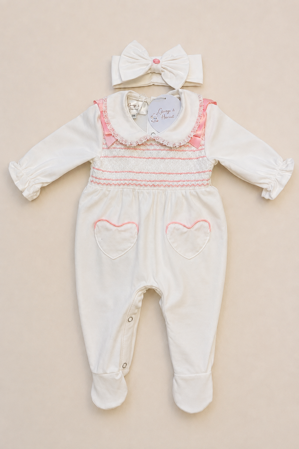 Blush Pink Hand-Smocked Babygrow