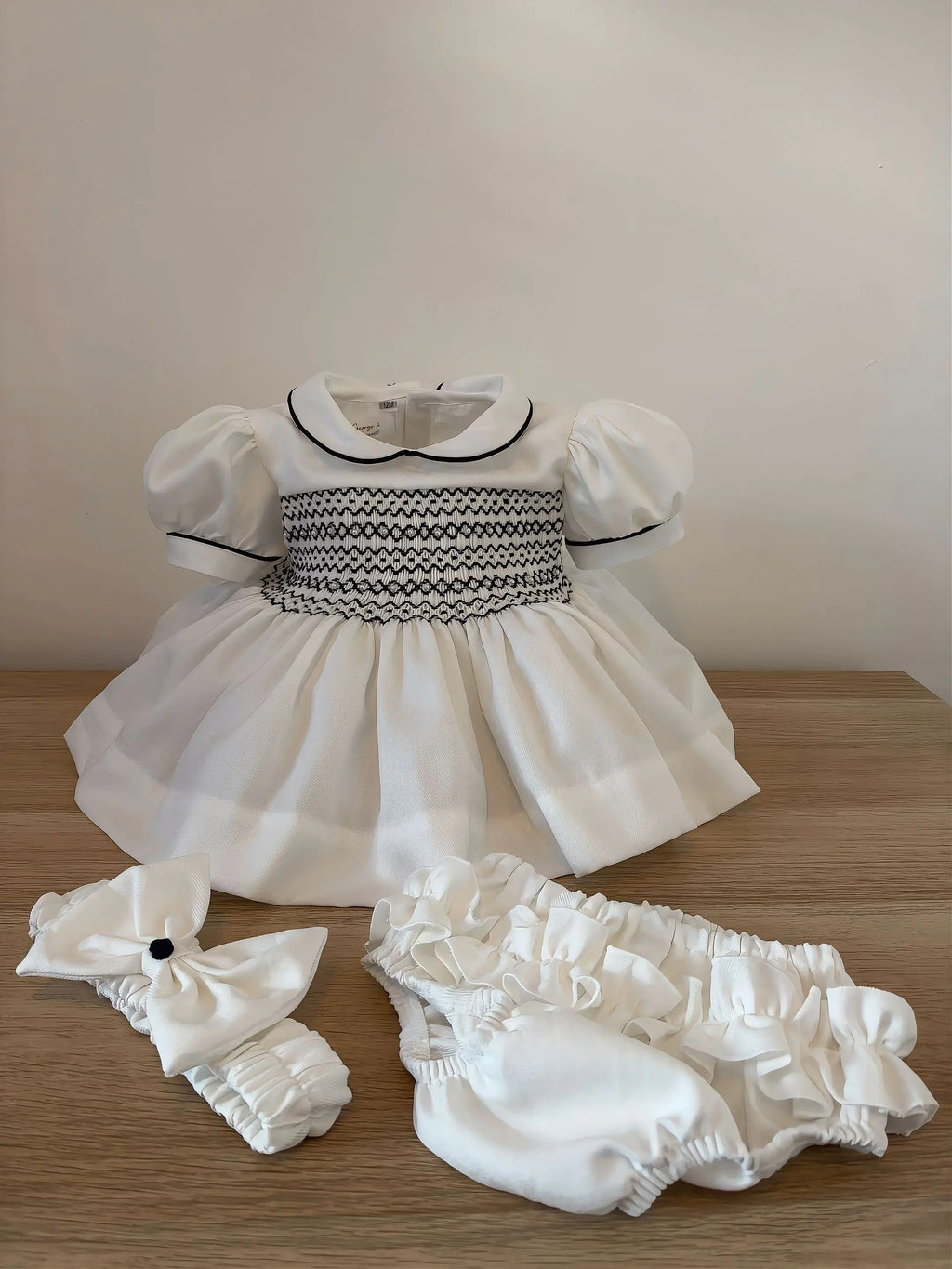 Heritage White & Navy Smocked Dress