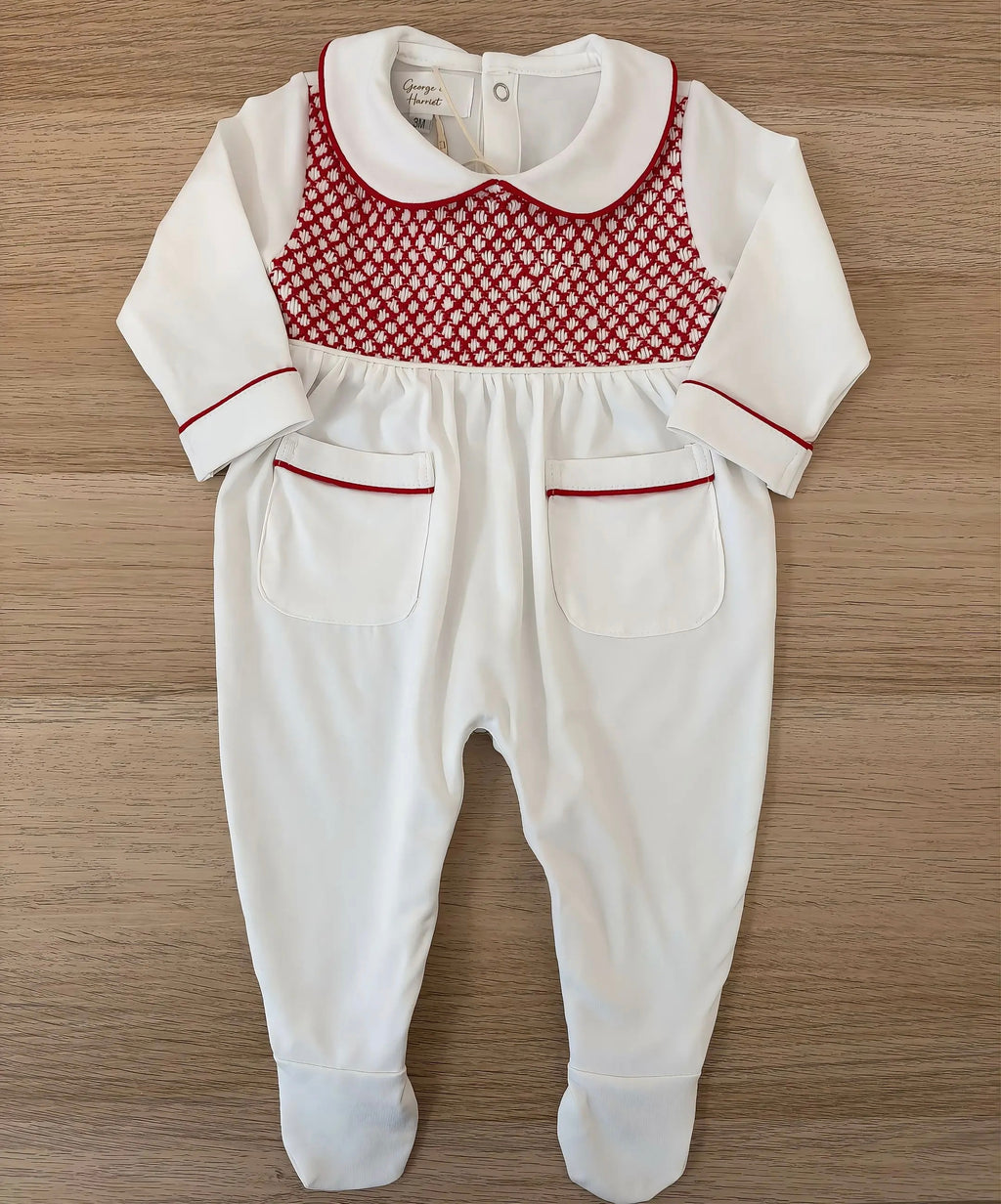 Noelle Red Smocked Babygrow