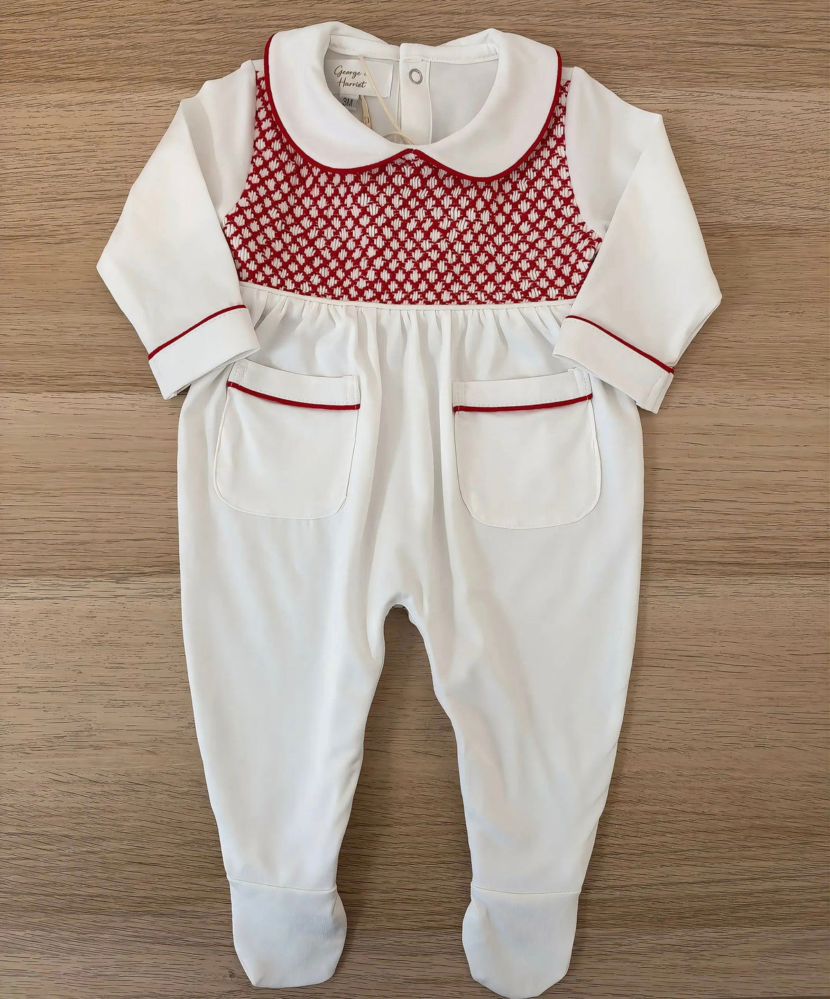 Noelle Red Smocked Babygrow