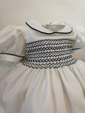 Heritage White & Navy Smocked Dress