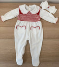Noelle Red Smocked Heart Pocket Babygrow