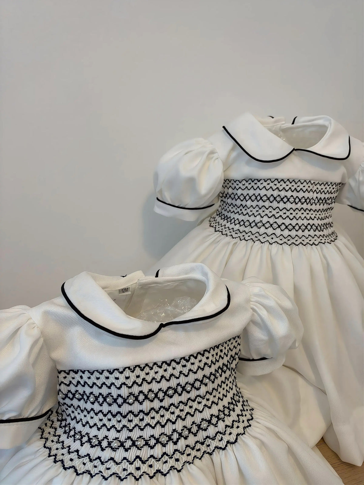 Heritage White & Navy Smocked Dress